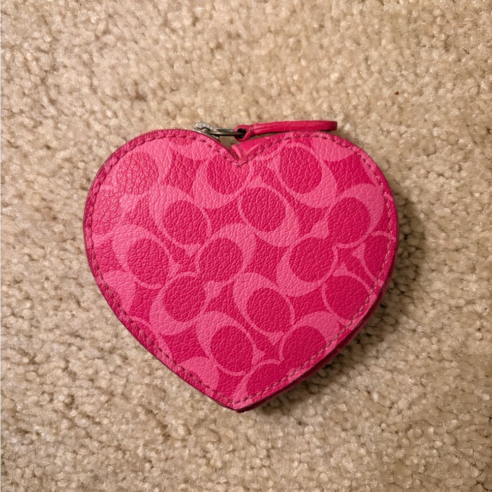Coach Signature Pink Heart-Shaped Coin Purse
